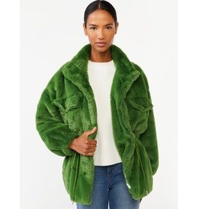 SCOOP Faux Fur Oversized Jacket Cinch Waist, Size L…